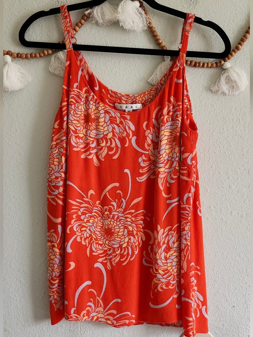 Cabi Floral Orange Rayon Spaghetti Strap Top